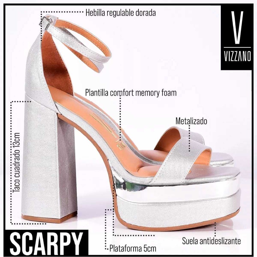 Stilleto'S En Platforms Scrapy | Vizzano Taco Sandaal 12 Cm/Platform Metallic Scarpy