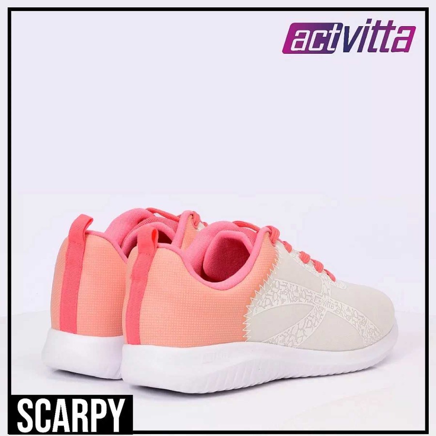 Sneakers Scrapy | Actvitta Damessneaker Met Witte En Koraalkleurige Scarpy-Veters