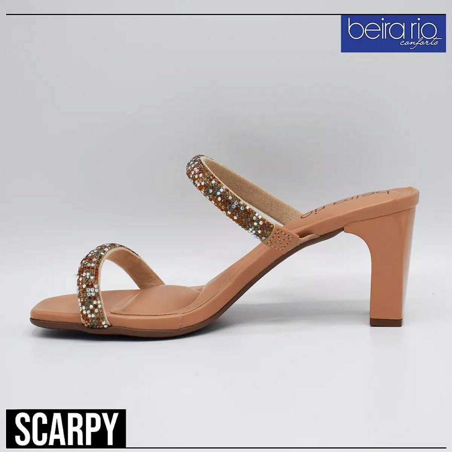 Sandalen Scrapy | Beira Rio Damessandalen Met Glitter Vierkante Hak Scarpy