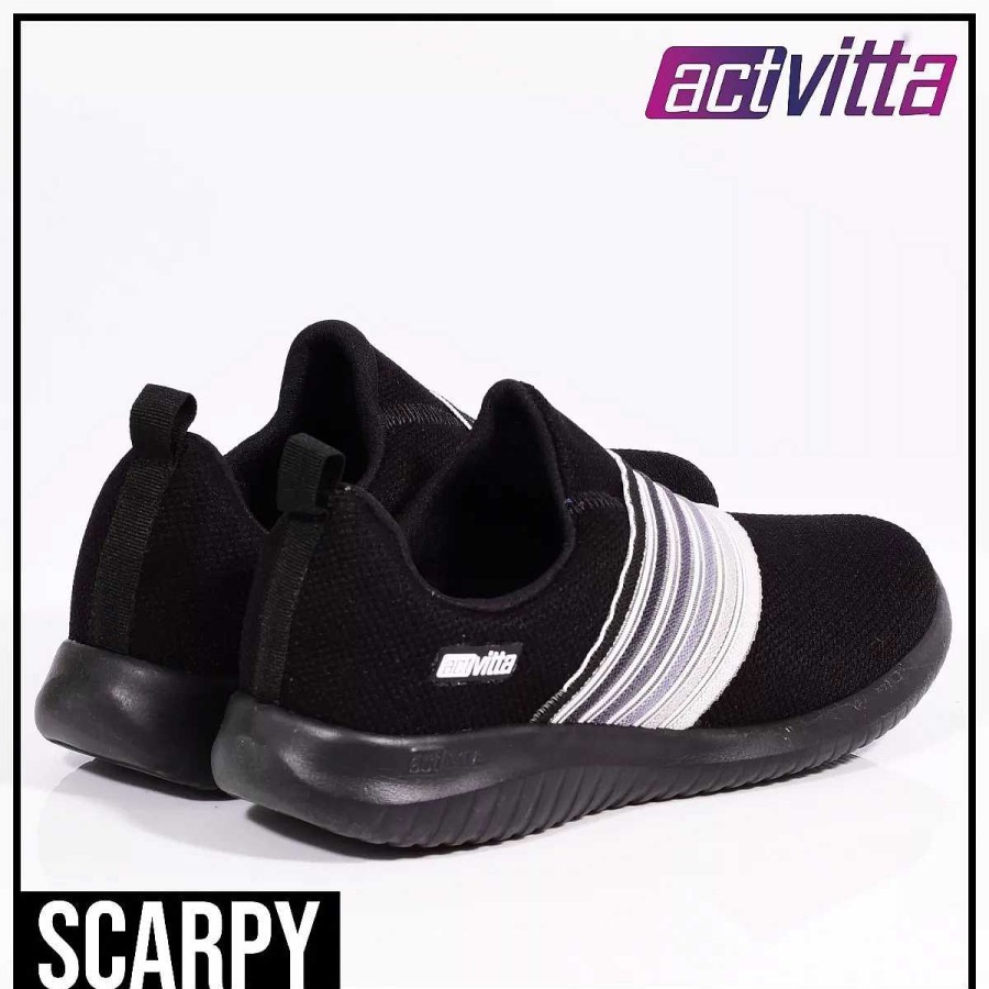 Sneakers Scrapy | Zwarte Actvitta Damessneaker Met Strepen En Scarpy-Veters